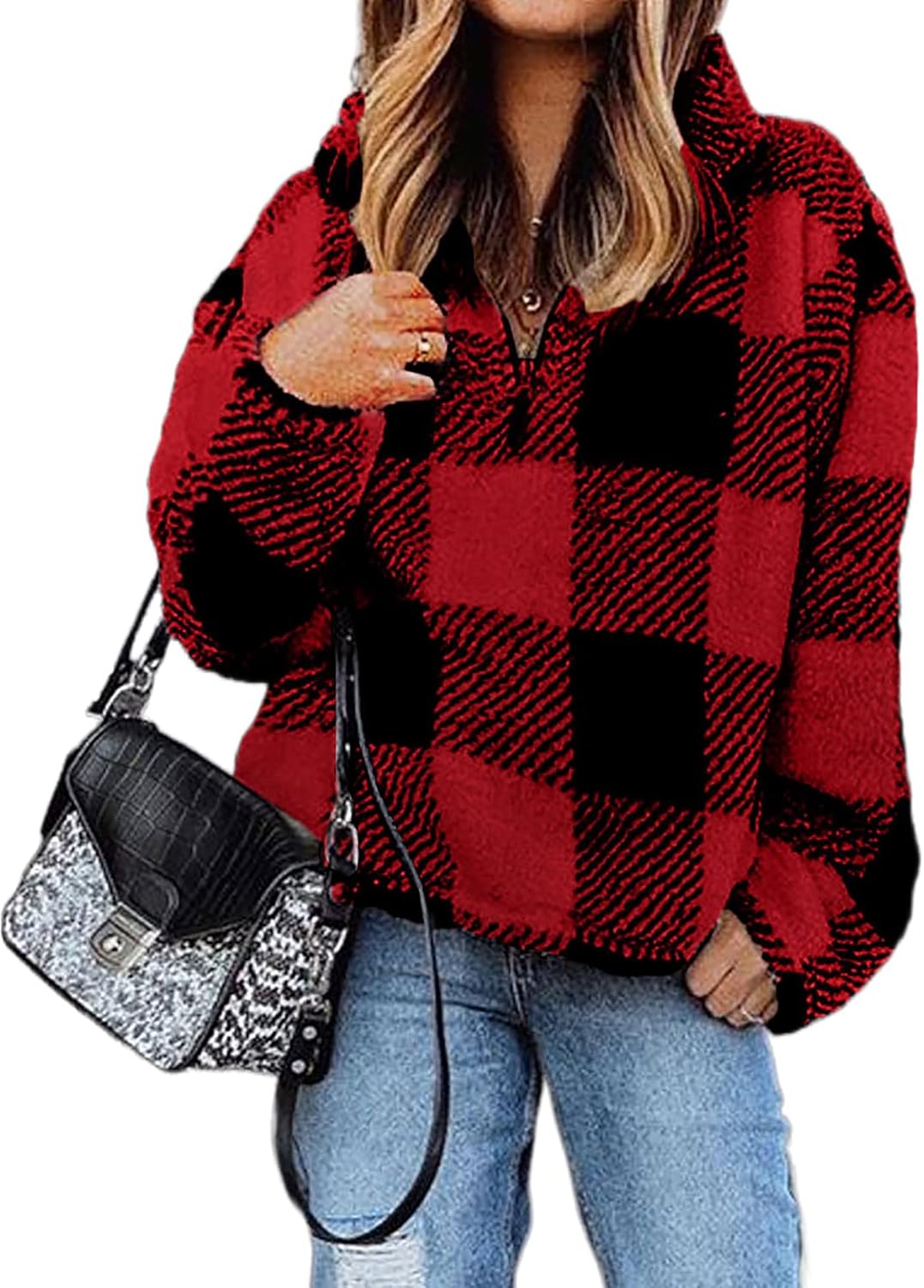 Womens Sweatshirt Sherpa Quarter Zip Pullover for Fall Winter