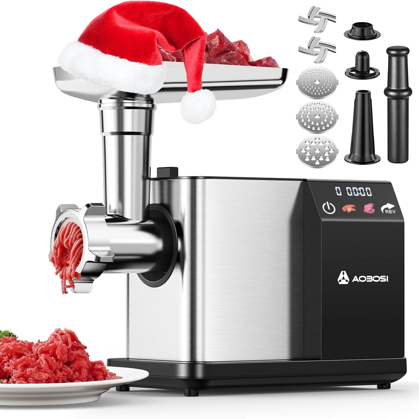 AAOBOSI Electric Meat Grinder with Touch Screen & Auto-Reverse