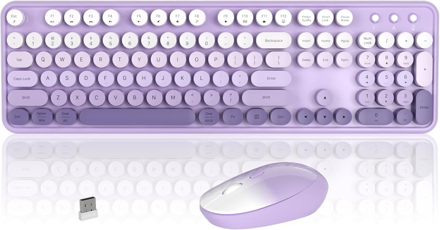 Colorful Wireless Keyboard and Mouse Combo for Retro Typing