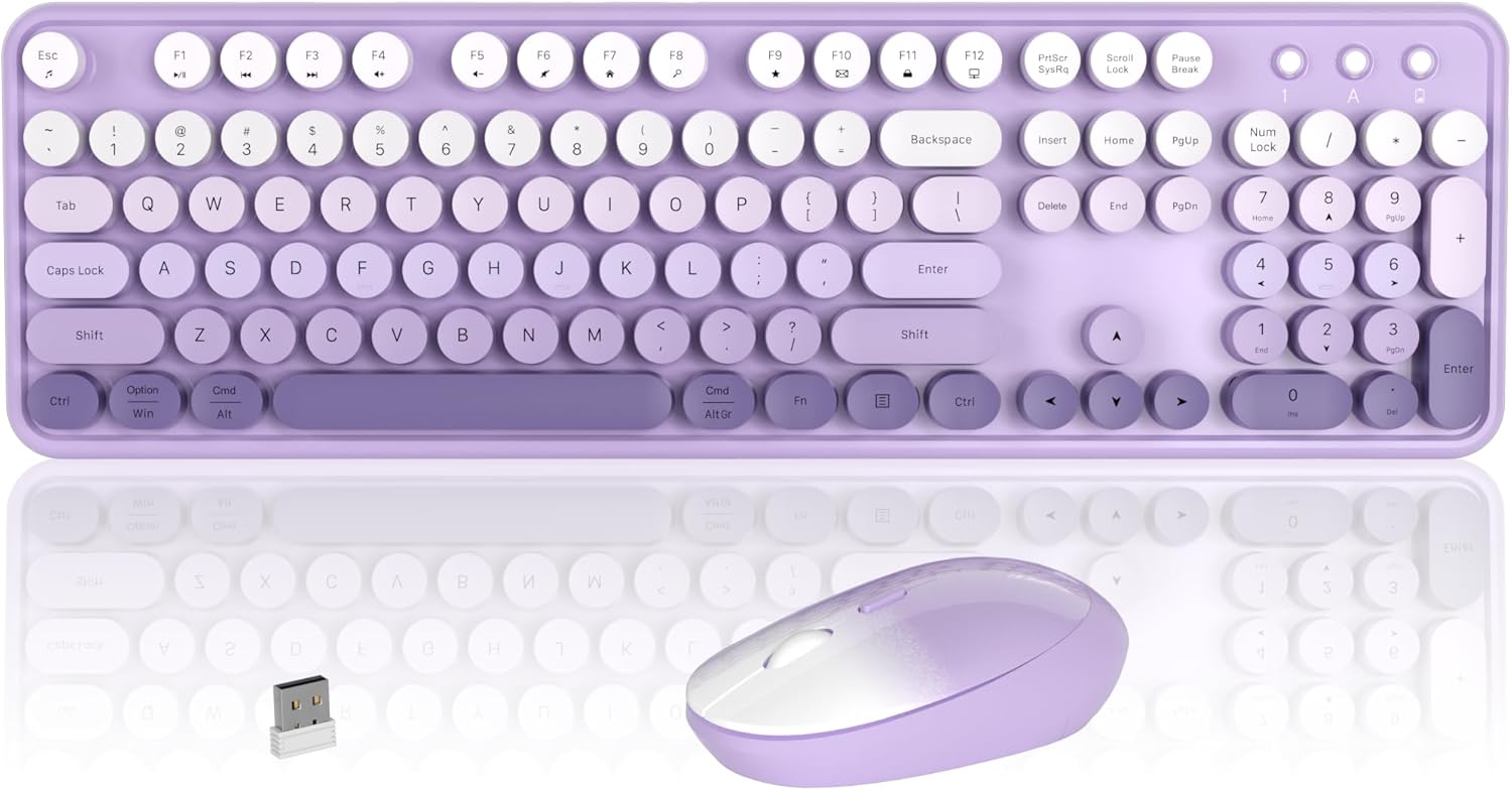 Colorful Wireless Keyboard and Mouse Combo for Retro Typing
