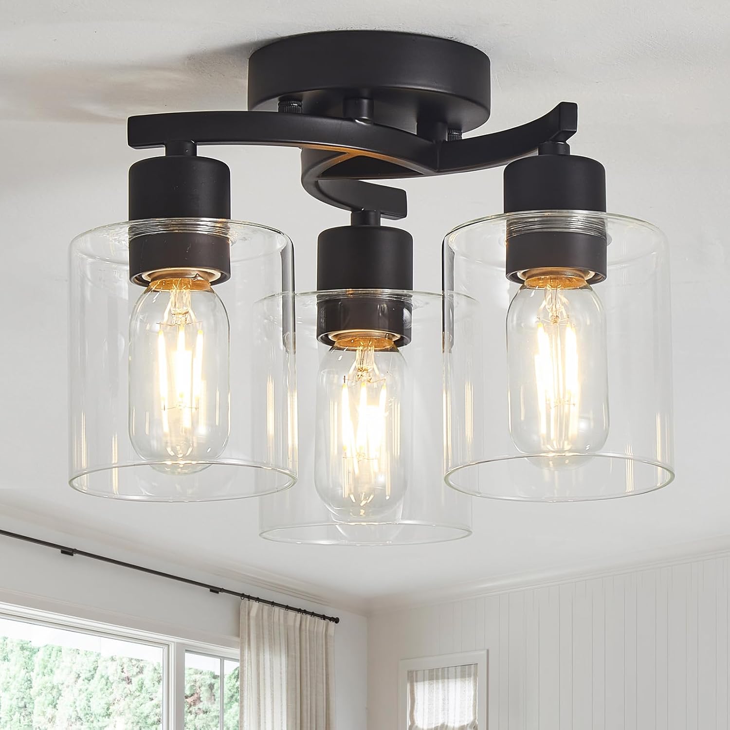Semi Flush Mount Ceiling Light with Clear Glass Shade