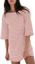 Womens Cotton T Shirt Dress Striped Mini with Pockets - Summer 2025