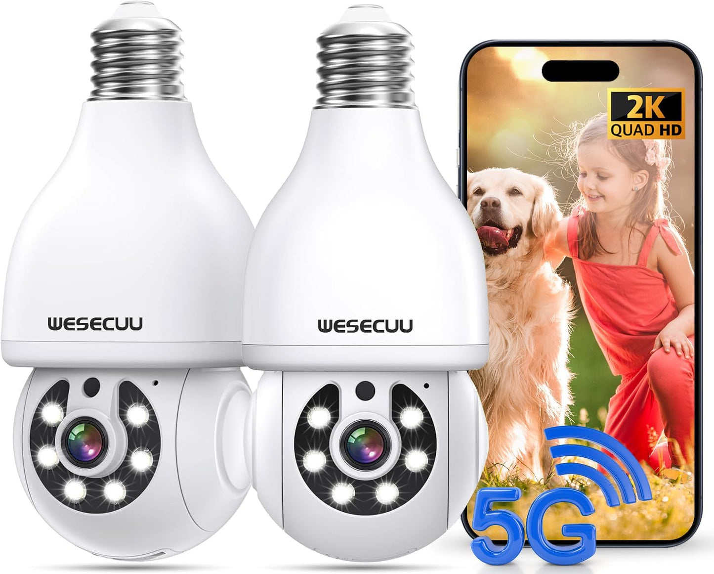 WESECUU Light Bulb Security Camera with 2K Color Night Vision