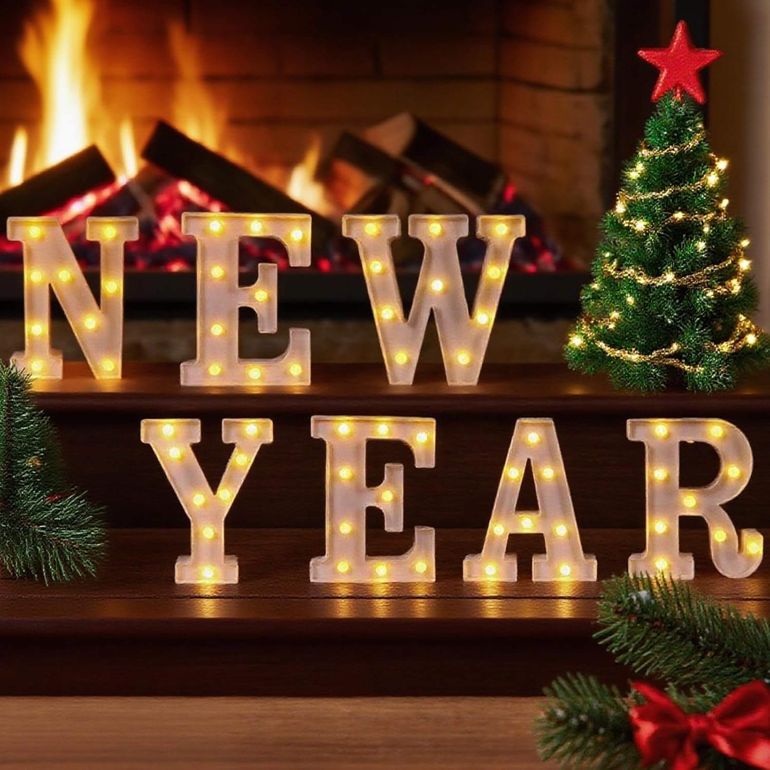 7 Pcs LED Letter Sign Table Decoration for New Year Festivities