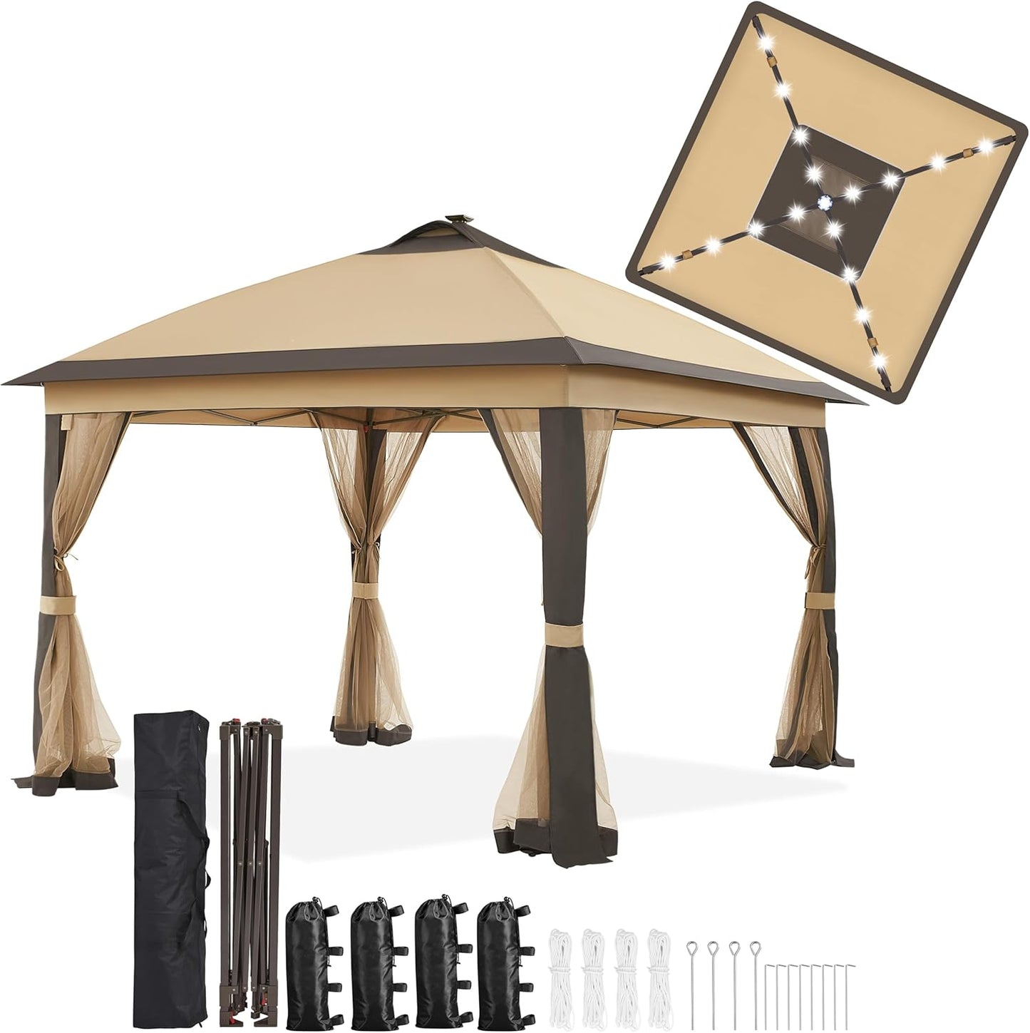 Yaheetech 11ftx11ft Pop Up Gazebo with Solar LED Lights