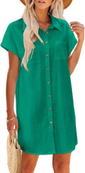 Zeagoo Women's Cotton Button Down Mini Dress - Lightweight Summer