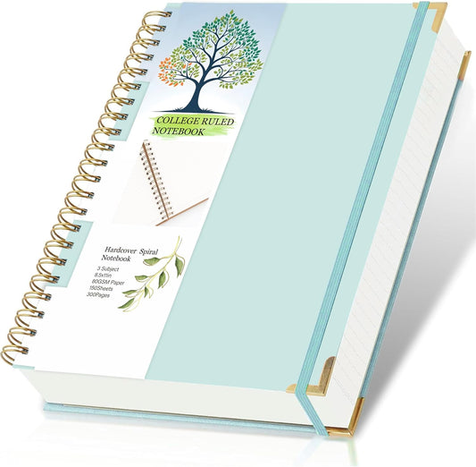 Large Ruled Spiral Notebook 8.5x11 | 300 College Ruled Pages for Perfect Note Taking | Tajzyx Light Blue