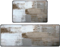 Farmhouse Kitchen Rugs Grey and Brown Abstract Art Painting Mat Set
