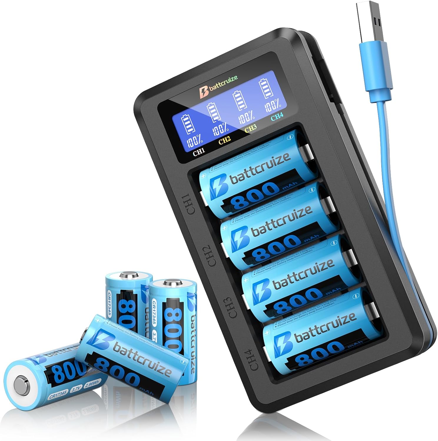 CR123A Rechargeable Batteries 8-Pack with Charger for Arlo