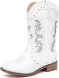 Kids Cowgirl Boots for Girls Square Toe Sparkle Zipper Mid Calf