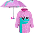 Kids Raincoat and Umbrella Set for Boys Ages 3-9 - Dino Monster Design