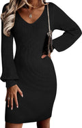 Sidefeel Womens Ribbed Knit Sweater Dress 2025 - V Neck Bodycon