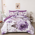 Elegant Purple Floral Comforter Set Queen 7 Pieces Bed in a Bag
