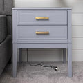 2 Drawer Side Table with Charging Station - Mid Century Modern