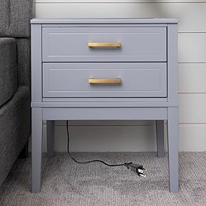2 Drawer Side Table with Charging Station for Modern Homes