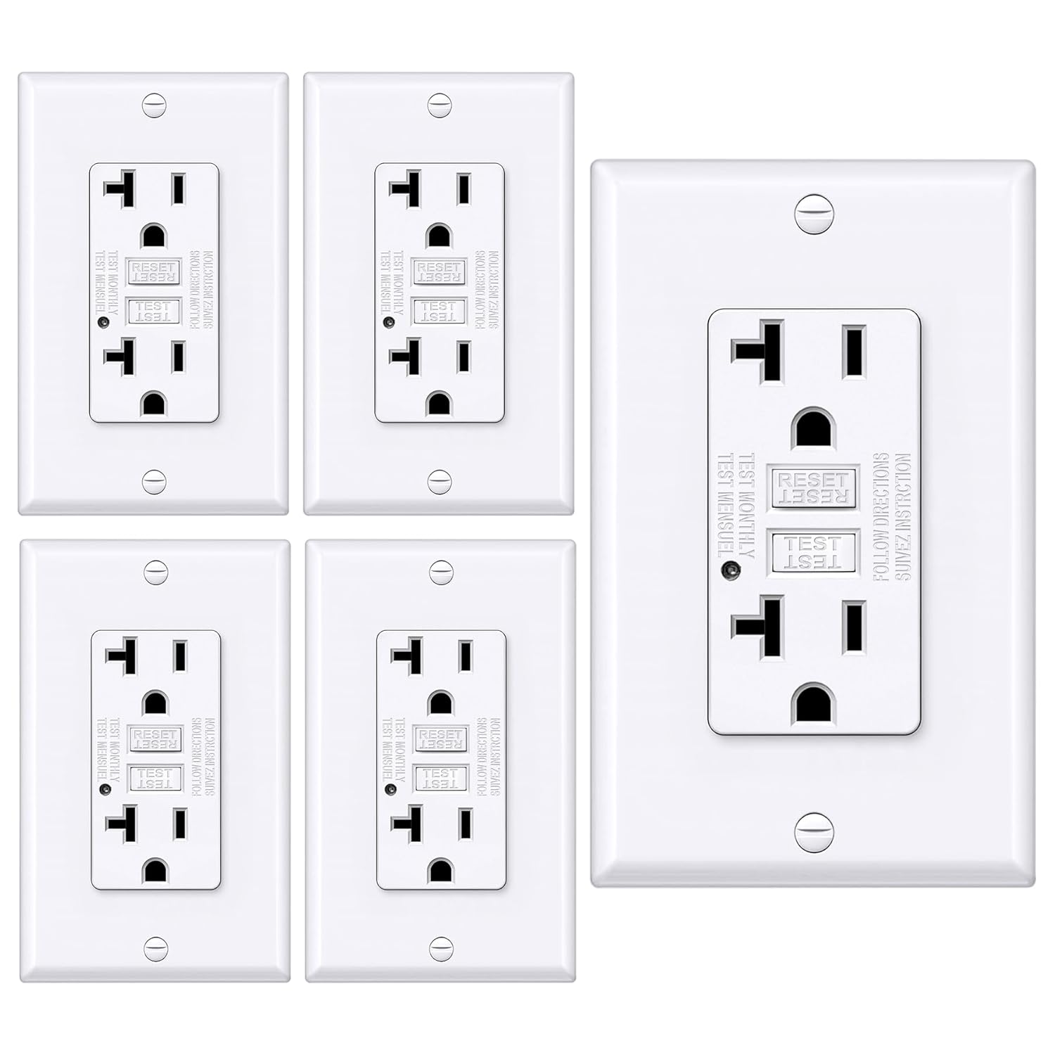 BESTTEN 5 Pack 20 Amp GFCI Outlet with LED Indicator Safety