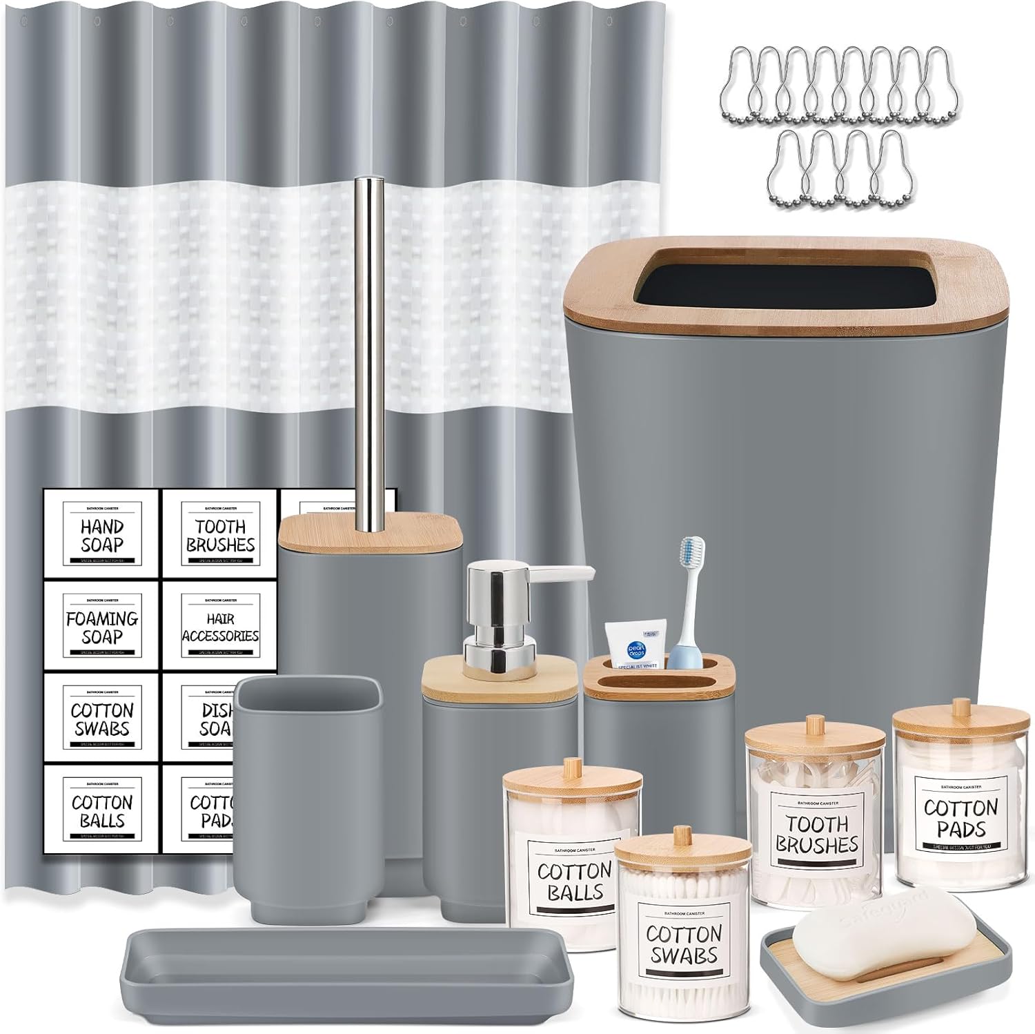 Stylish Grey Bathroom Accessories Set with Shower Curtain and More