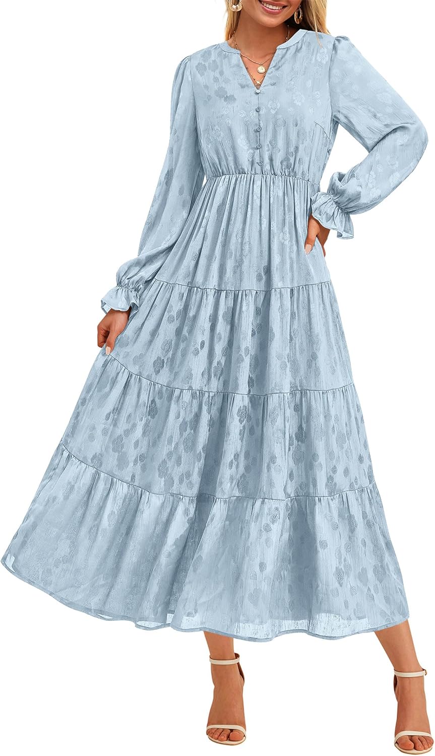Maxi Long Sleeve Fall Wedding Guest Dresses for Women 2025