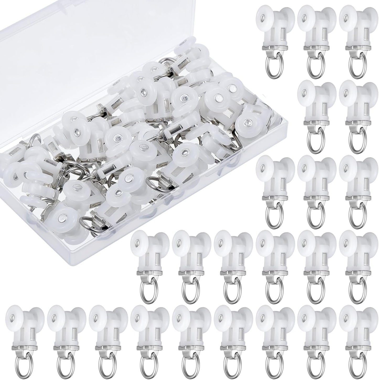 60 Pcs Dual Wheel Roller Hooks for Curtain Tracks