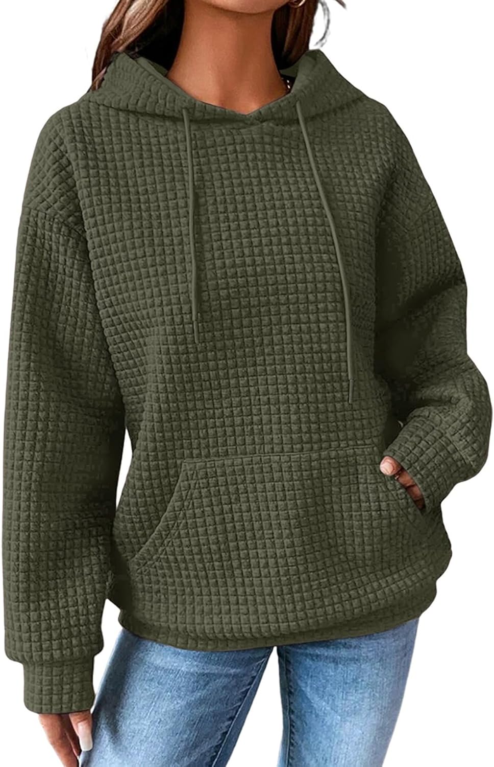 SHEWIN Womens Casual Long Sleeve Waffle Pullover Hoodies