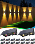 Solar Fence Lights 16Pack - Warm White + RGB Up & Down Lighting