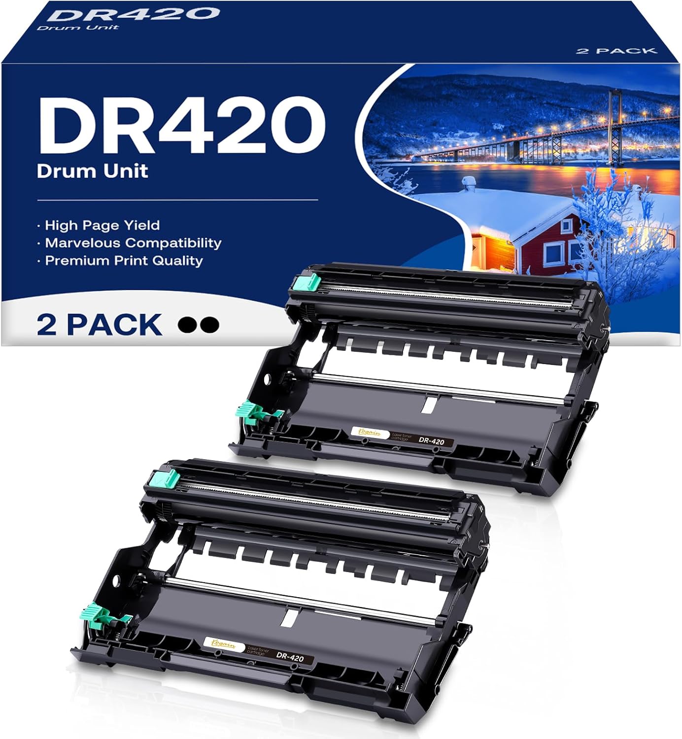 Kogain DR420 Drum Unit for Brother Printers - 2 Pack Black
