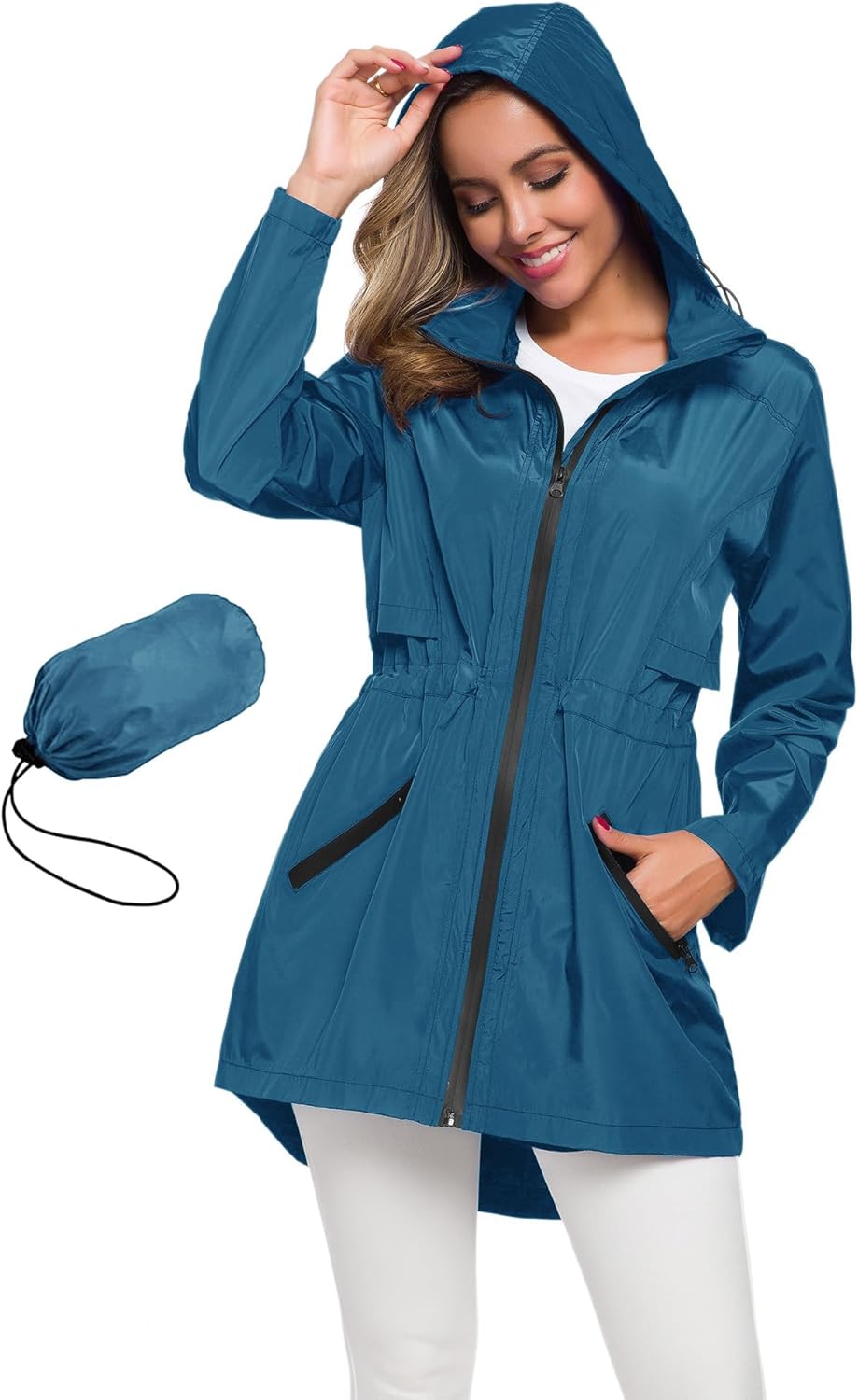 Avoogue Women's Long Raincoat with Hood - Lightweight Windbreaker