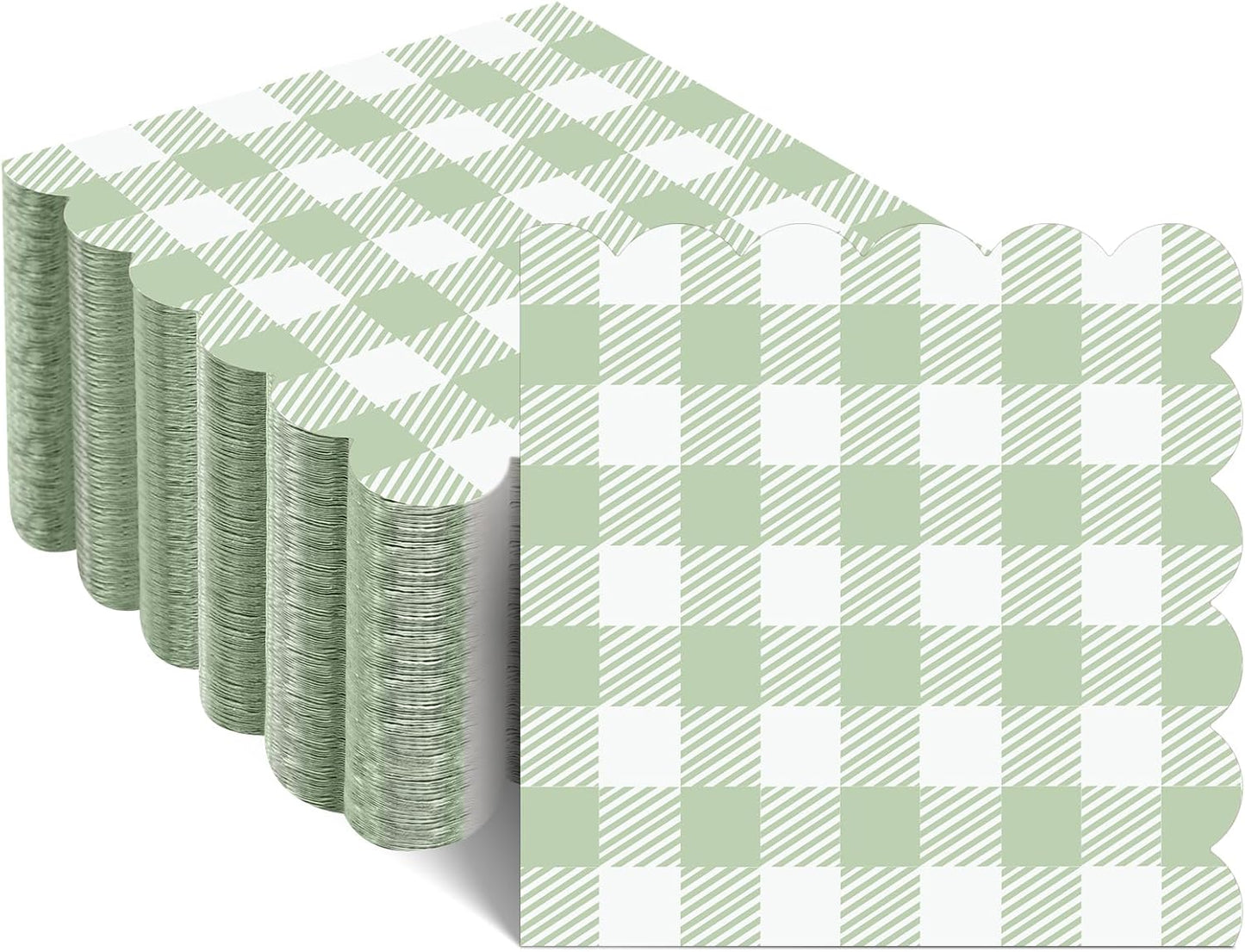 120 Pcs Sage Green Gingham Cocktail Napkins for Summer Events by Xiangqu