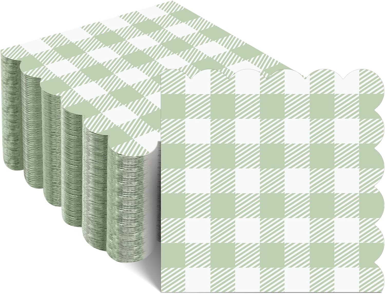 120 Pcs Sage Green Gingham Cocktail Napkins for Summer Events by Xiangqu