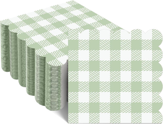120 Pcs Sage Green Gingham Cocktail Napkins for Summer Events by Xiangqu