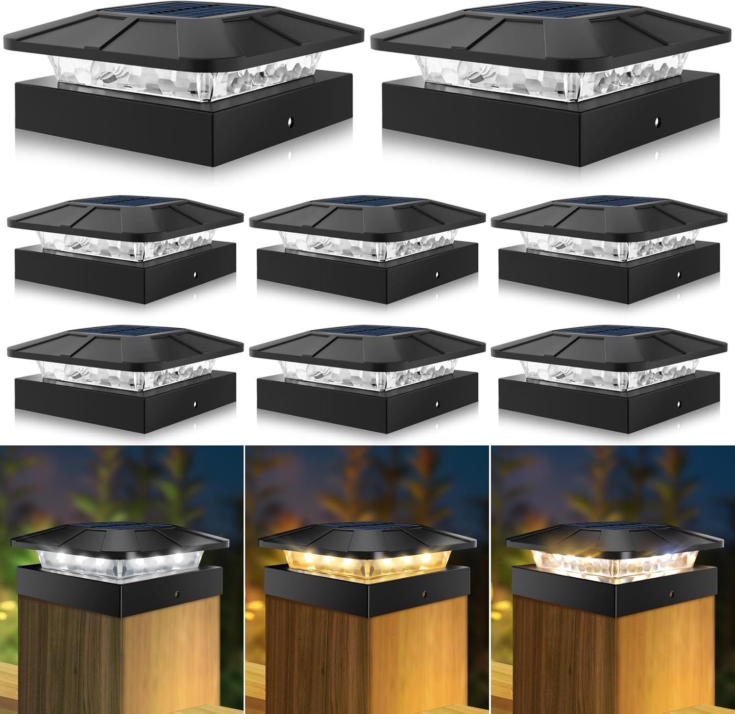 4x4in Solar Post Cap Lights for Outdoor Use - 8 Pack Set