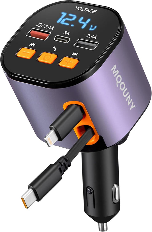 Retractable Car Charger 5 in 1 Fast Charging for iPhone 15/14/13