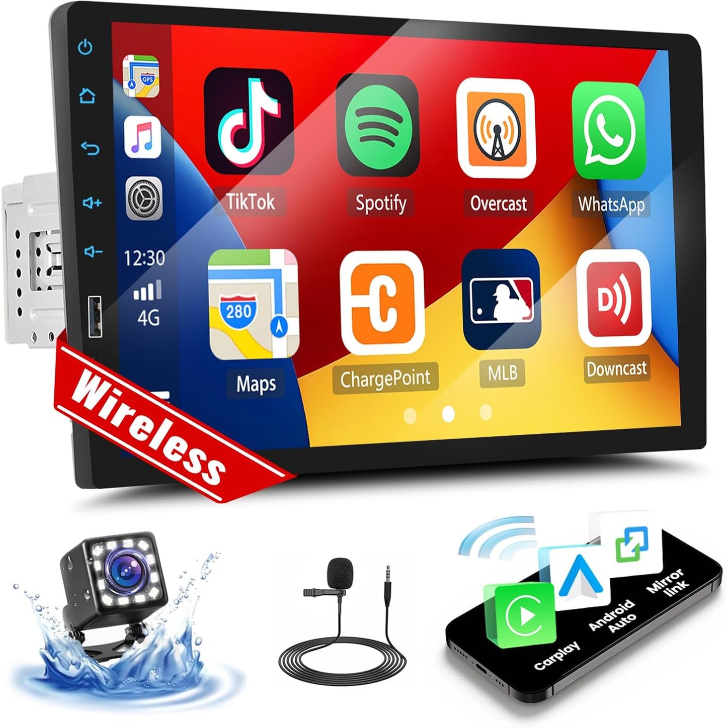 9 Inch Wireless CarPlay Android Auto Stereo with Touch Screen