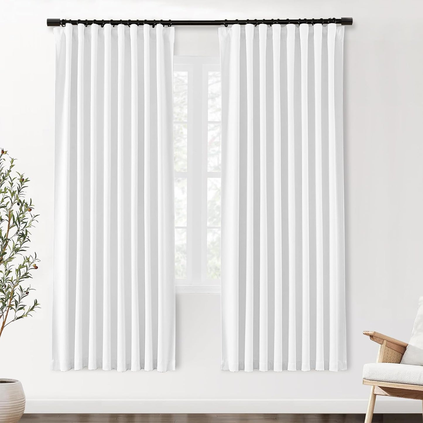 SHINELAND Pure White Blackout Curtains for Total Darkness