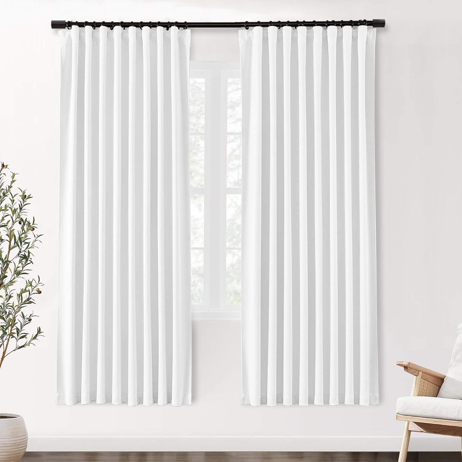 SHINELAND Pure White Blackout Curtains for Total Darkness