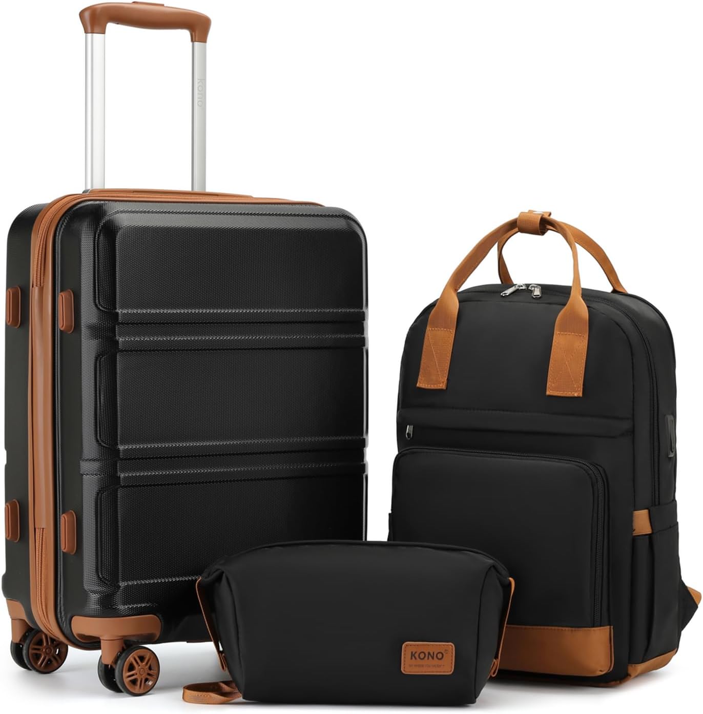 Kono Luggage Set 3 Piece Carry On Hardside Luggage with TSA Lock