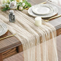 Pearl Beige Gauze Table Runner 28 x 120 in 6PCS - Sheer Seasonal Decor