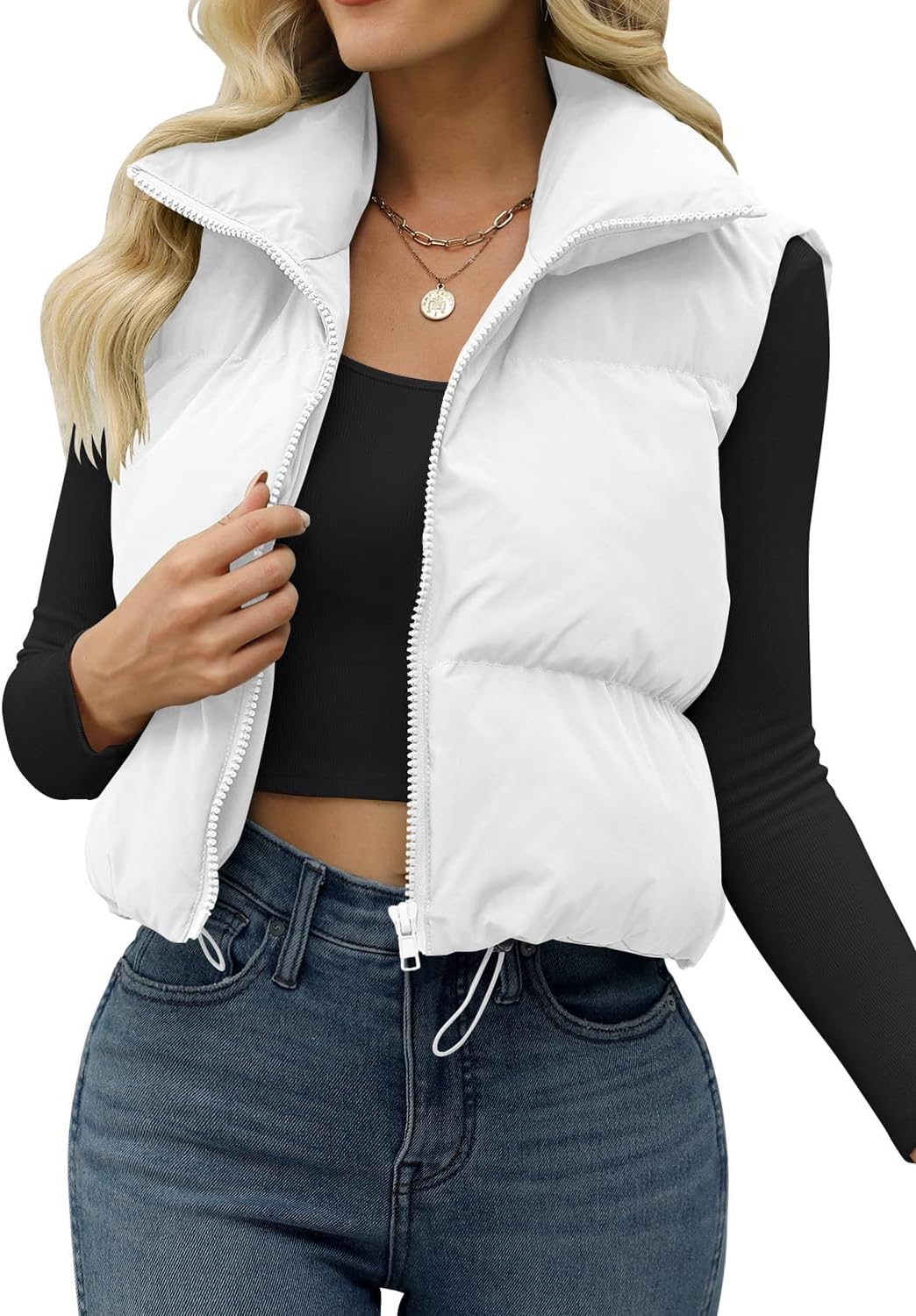 JZC Women's Crop Puffer Vest - Lightweight Sleeveless Jacket