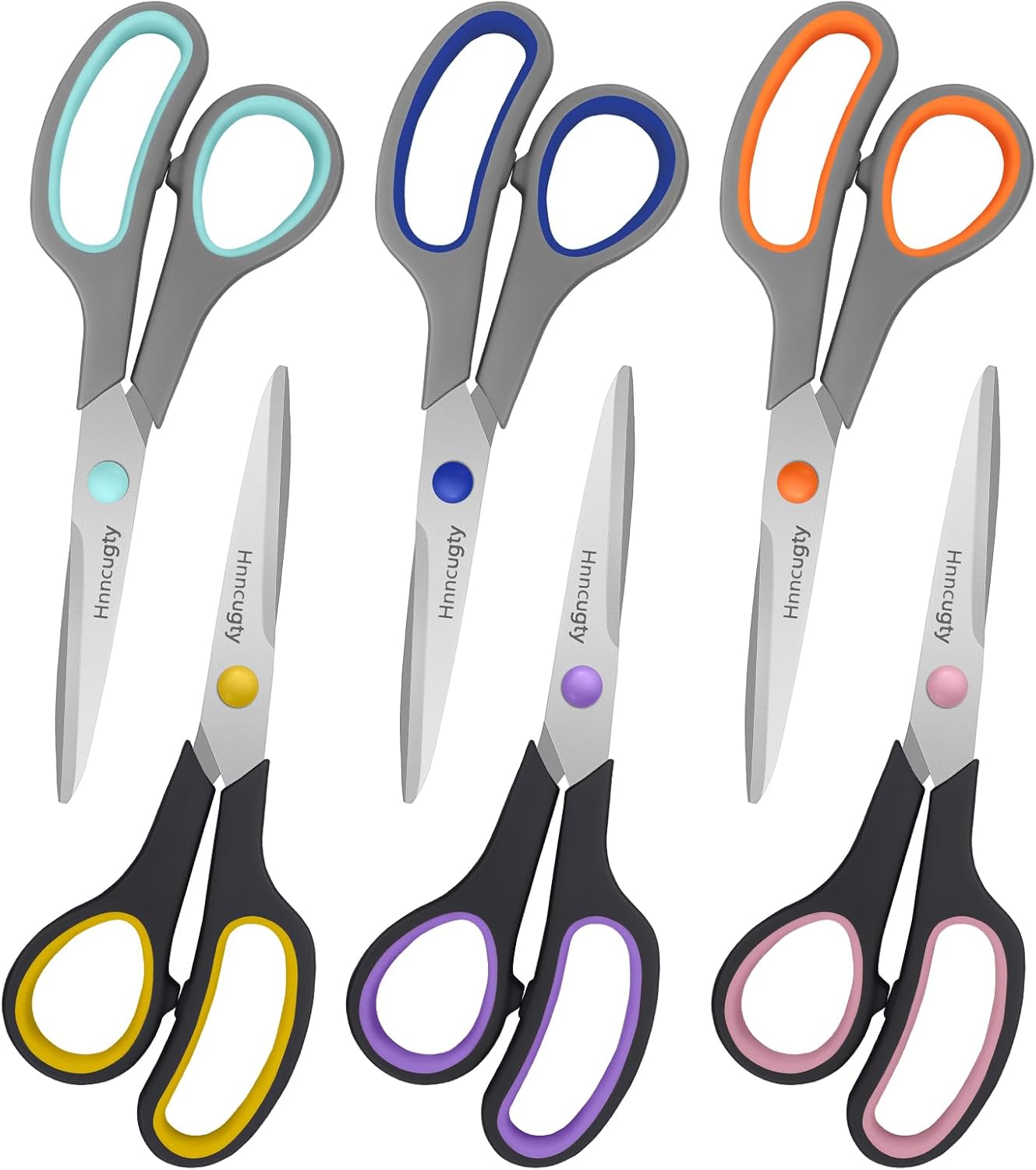 Sharp 8 All Purpose Scissors Set - Bulk Pack of 6, Comfort Grip