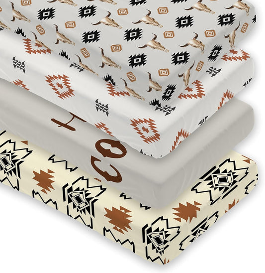 4 Pack Western Crib Set for Baby Boys - Soft Breathable Sheets