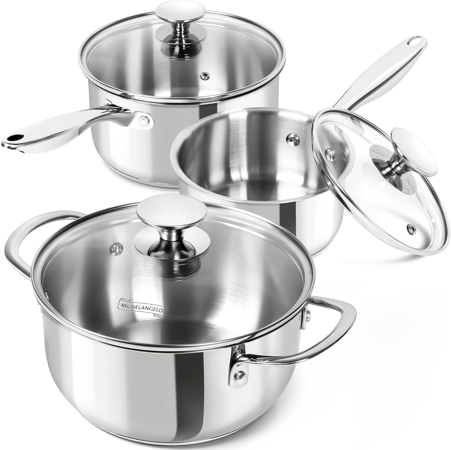 MICHELANGELO Stainless Steel Saucepan Set for Everyday Cooking
