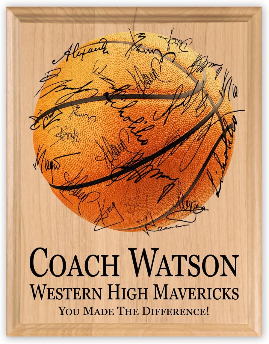 Personalized Basketball Coach Gift Plaque for Team Signatures