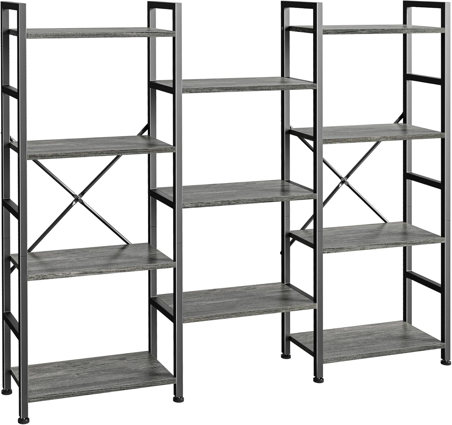 Triple 4 Tier Bookshelf with 11 Open Display Shelves for Home