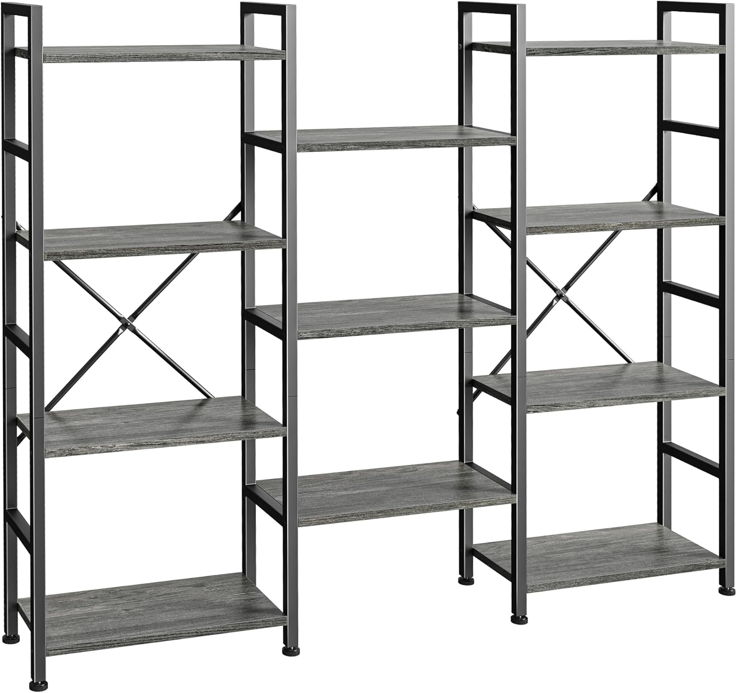 Triple 4 Tier Bookshelf with 11 Open Display Shelves for Home