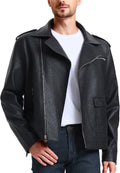 WULFUL Men's Faux Leather Bomber Jacket - Slim Fit Biker Coat