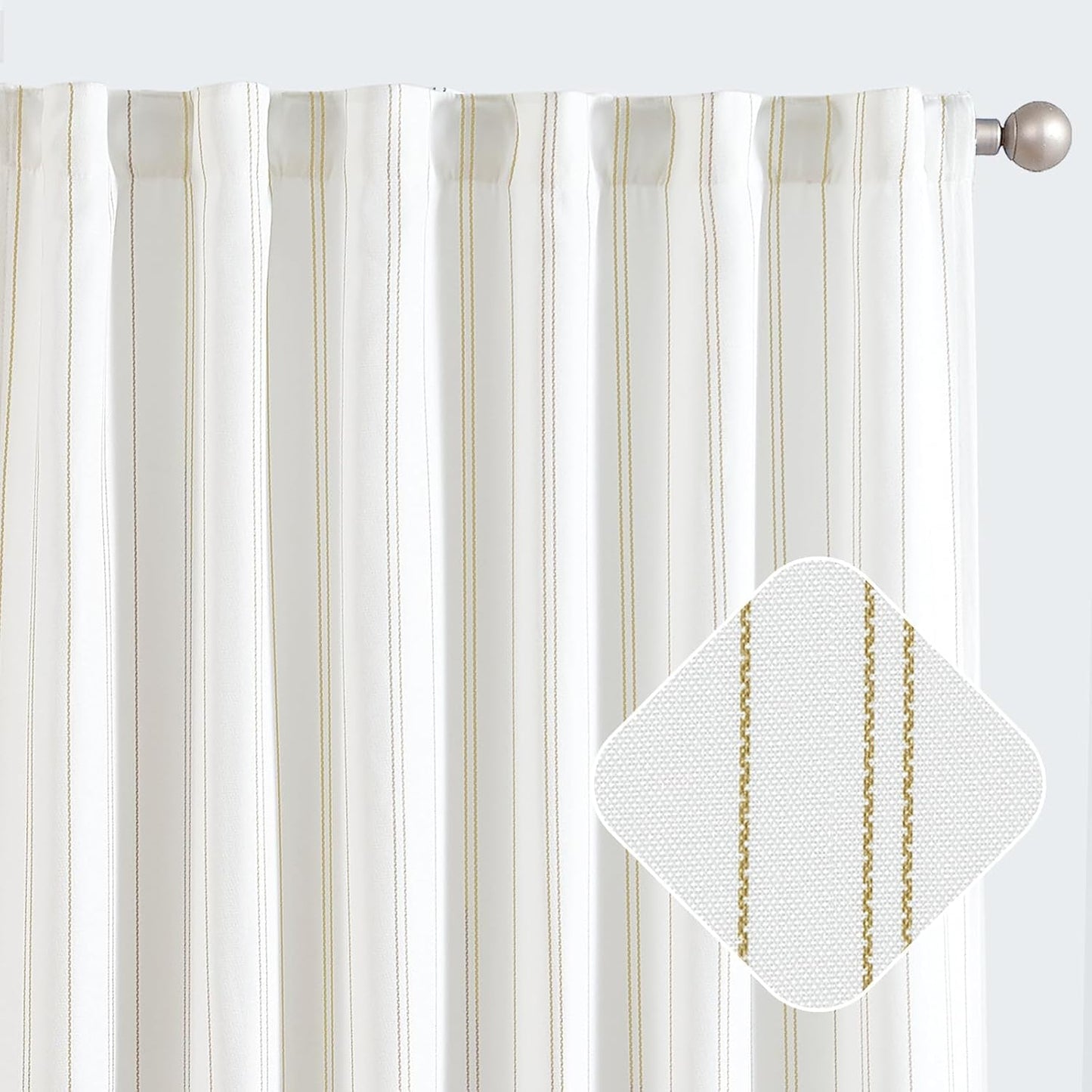 JINCHAN Yellow and White Stripe Curtain for Sliding Glass Doors