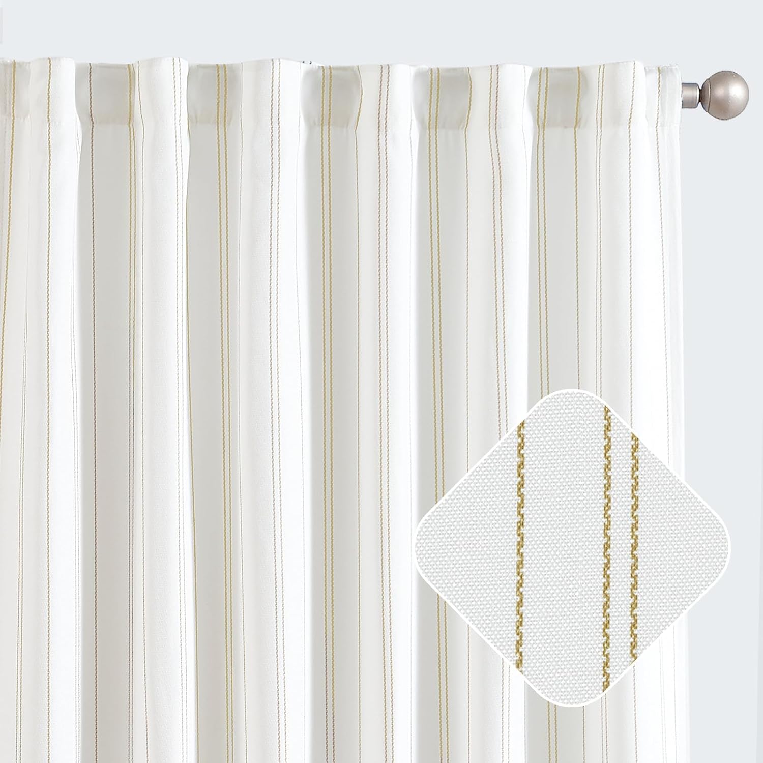 JINCHAN Yellow and White Stripe Curtain for Sliding Glass Doors