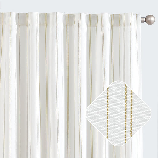 JINCHAN Yellow and White Stripe Curtain for Sliding Glass Doors