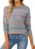 Womens Striped Crew Neck Sweater - Soft Knit Fall Top