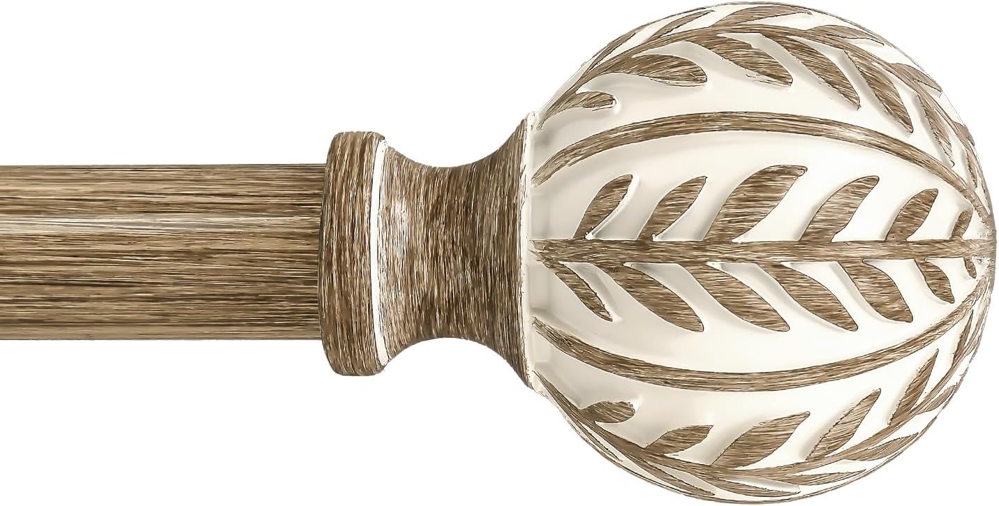 Boho Wood Curtain Rods for Windows 66 to 120 inch Adjustable